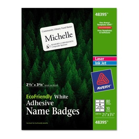 Avery Avery EcoFriendly Name Badge Labels, 2-1/3" x 3-3/8, White, 80/Pack 48395